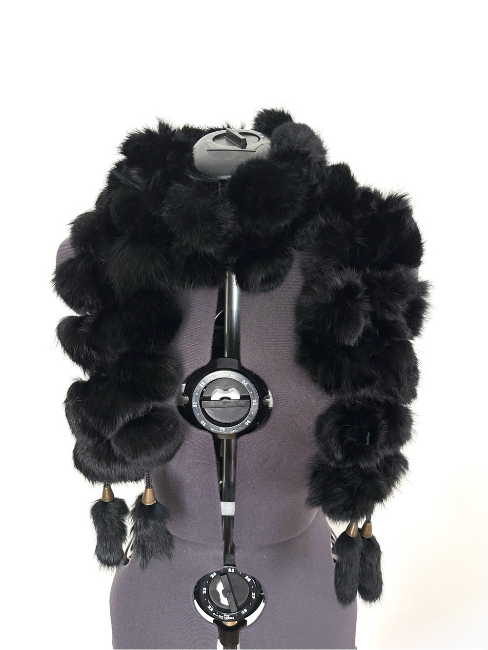 Genuine Rabbit Fur Luxe Black Pom Pom Neck Warmer Scarf Whimsigoth Witchy Y2K